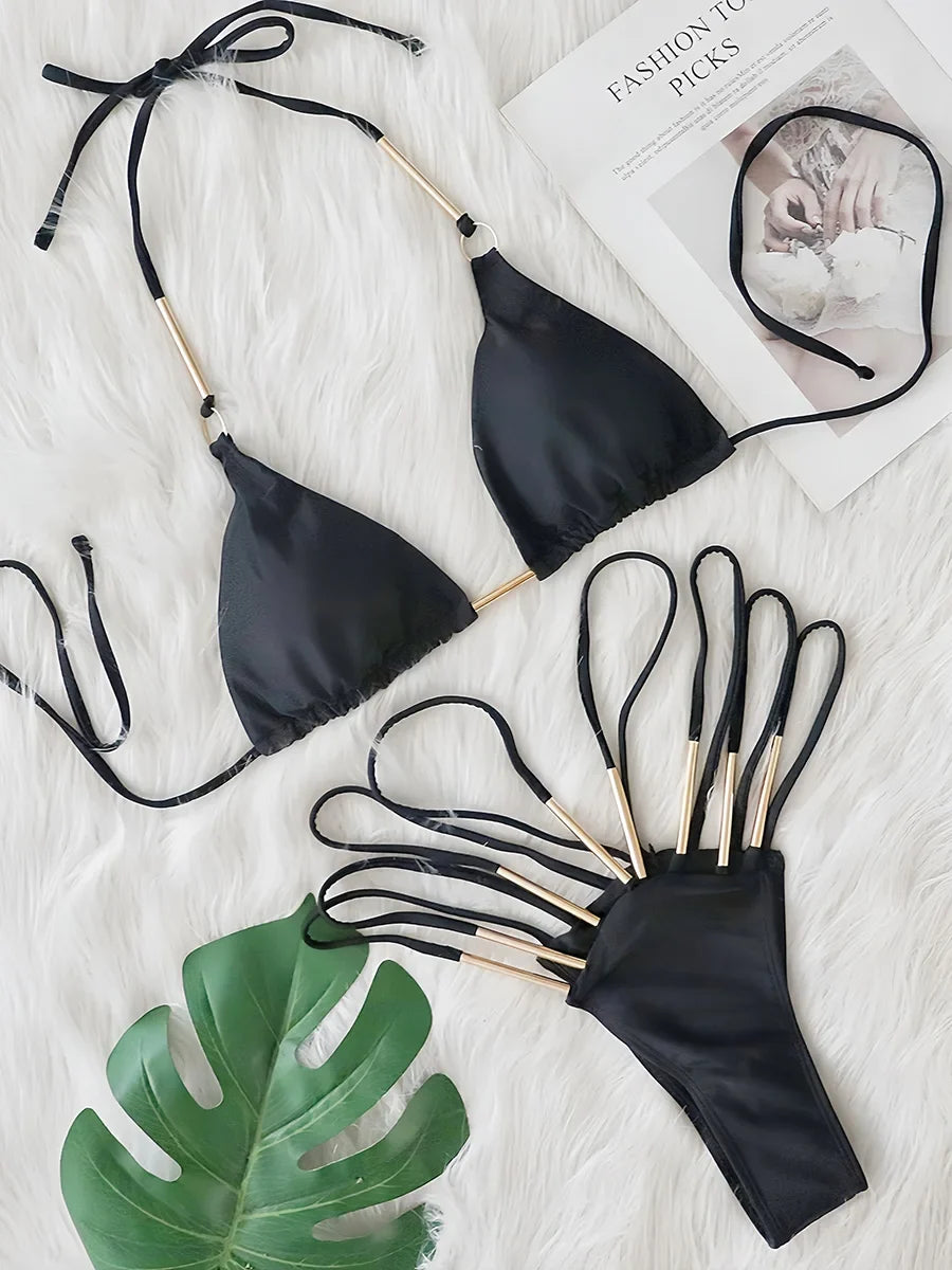 Sexy Hollow Out High Leg Cut Bikini