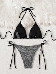 Glitter Sparkling Leopard Halter Strappy Bikini