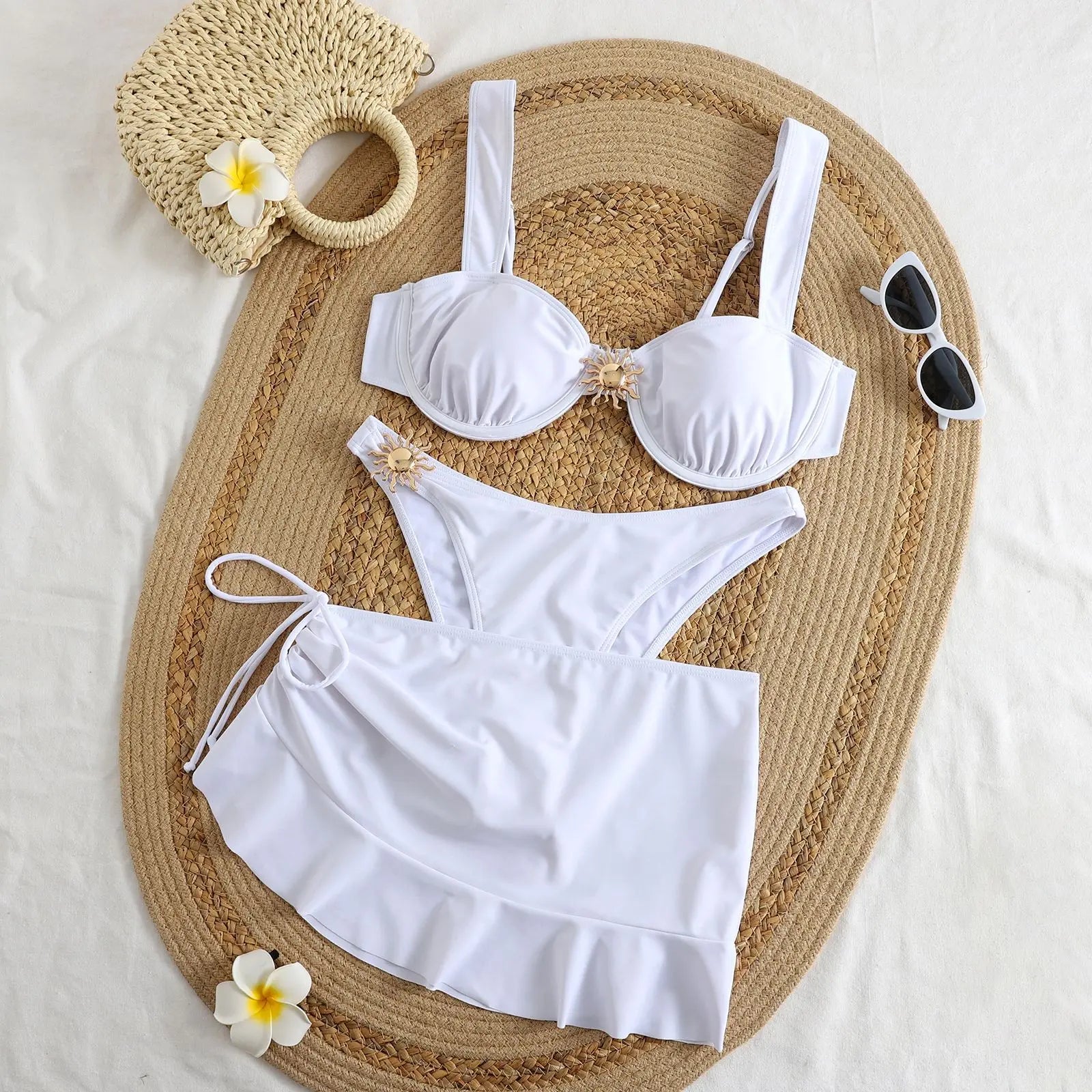 Vintage Ruffes Skirt 3 Piece Swimsuit