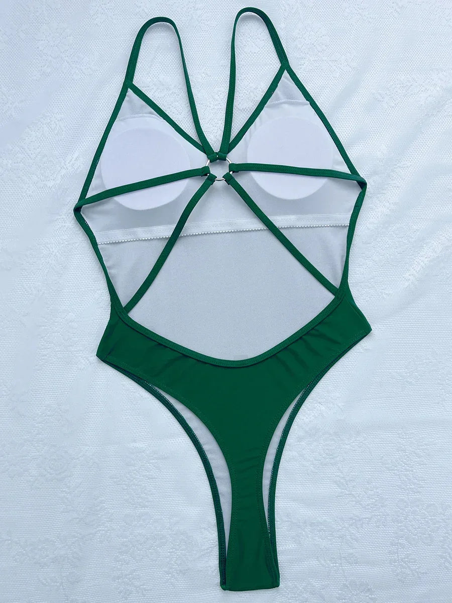 Wrinkled Criss Cross Backless Female Swimsuits