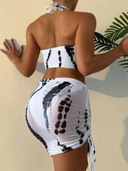 3PCS With Mesh Skirt Halter Bikini