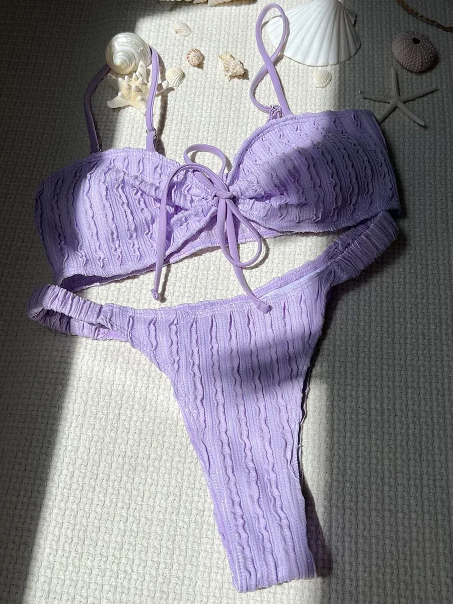 Wrinkled Crinkled Tie Knotted Bikini