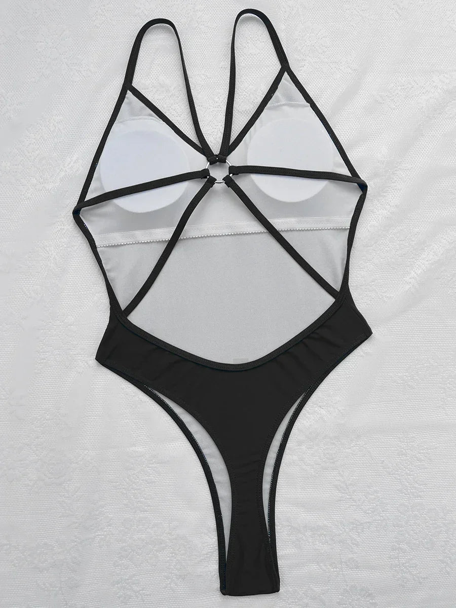 Wrinkled Criss Cross Backless Female Swimsuits