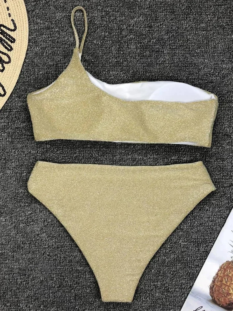 Sexy Shiny Sparkling One Shoulder Bikini