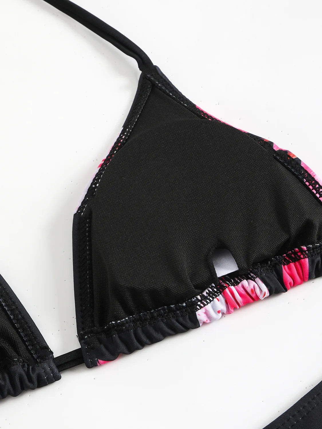 Black Floral Print Push Up Bra Tie Side Thong Swimsuit