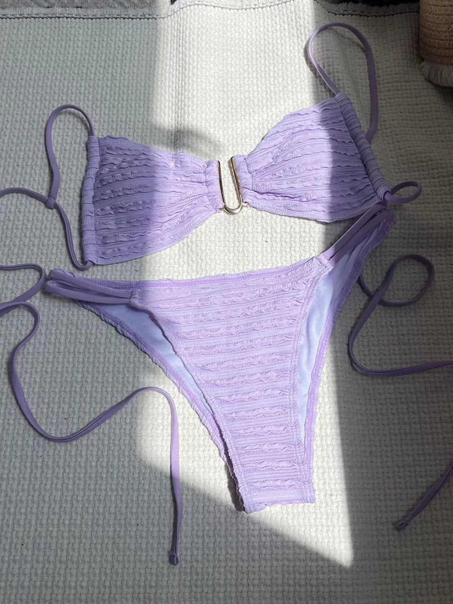 Wrinkled U Ring Bandeau Bikini