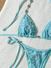 Shiny Sequin Floral Bikini Set