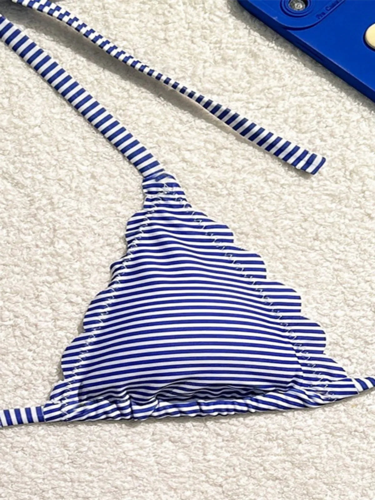 Women's Blue Stripe Print Two Piece Swimsuit