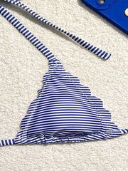 Women's Blue Stripe Print Two Piece Swimsuit