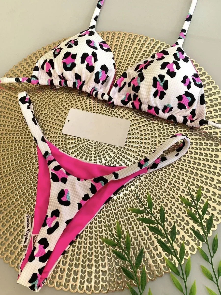 Printed Halter Wrinkled Bikini