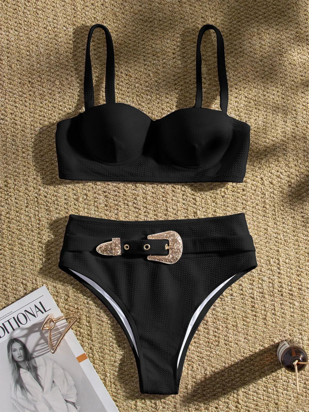 Sexy Rhinestone Belt High Waist Bikini