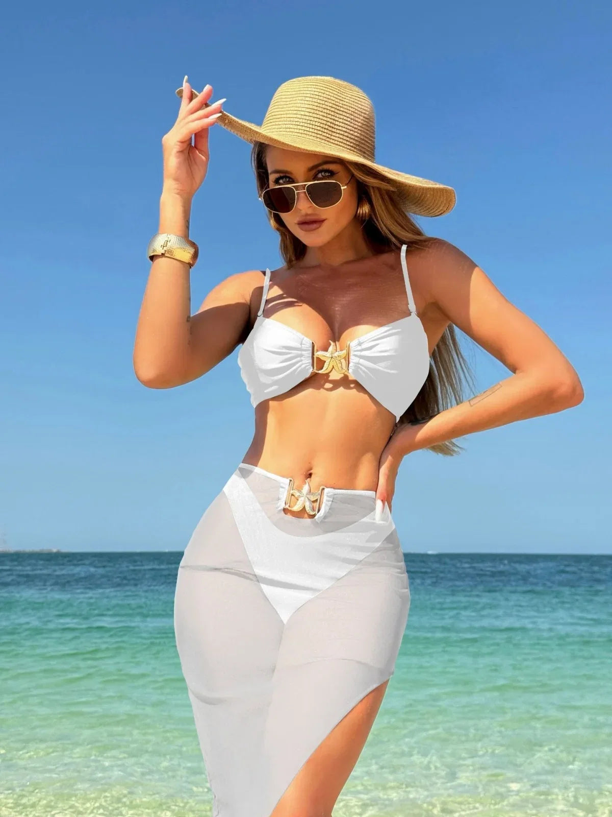 Sexy White Black Skirt 3 Piece Bikini Set