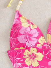 Vintage Pink Floral Print Bikini Set