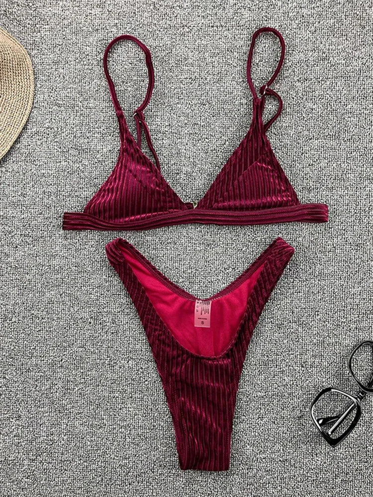 Ribbed Metallic Velvet Bikini
