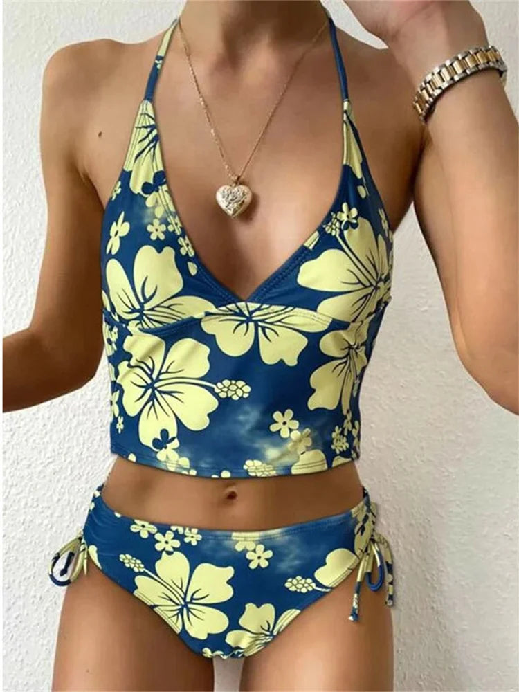 Sexy Yellow Floral Print Bikini