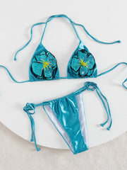 Sexy Blue 3D Flower Bikini Set