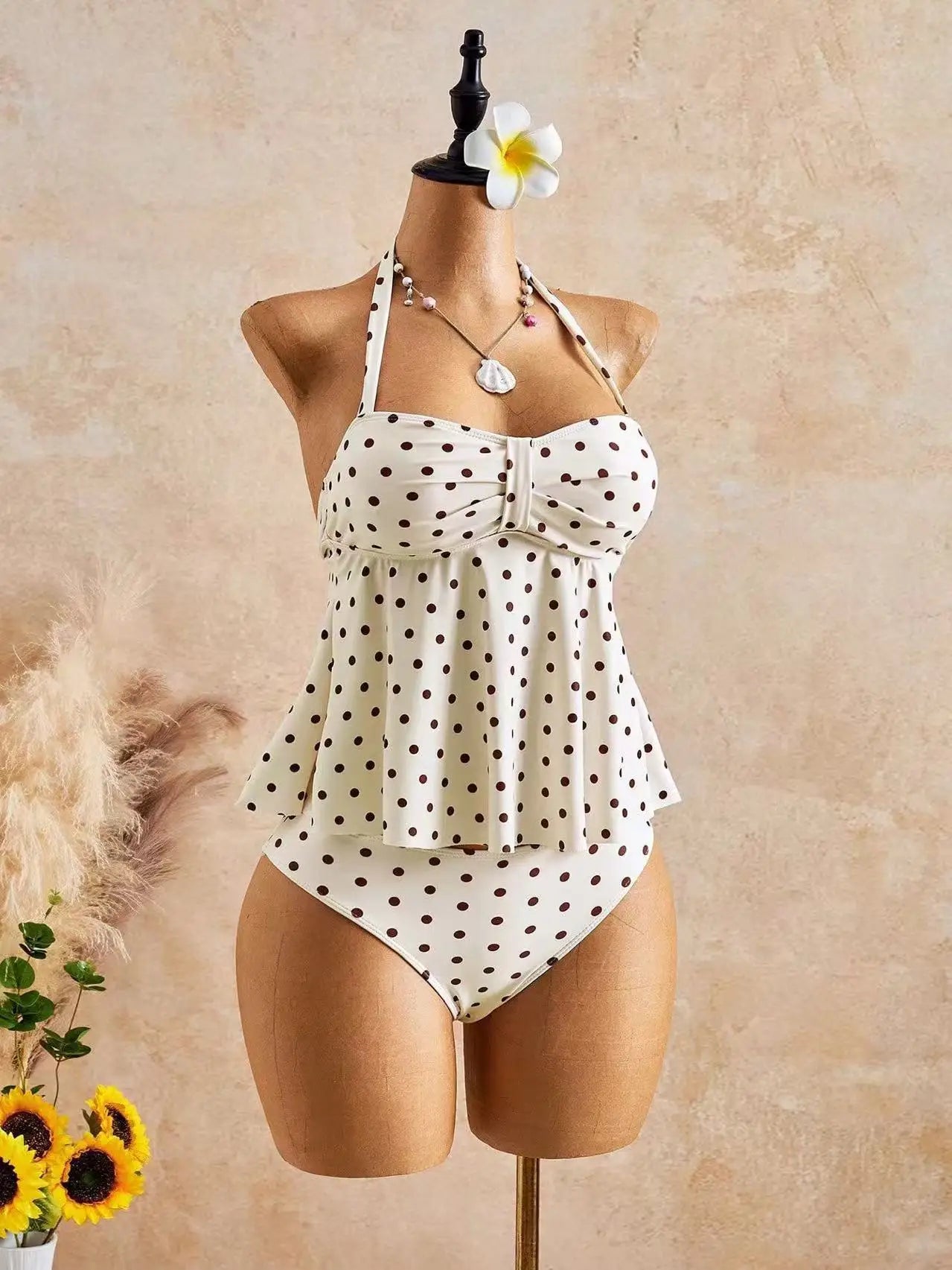 Vintage Polka Dot Print Bikini Set
