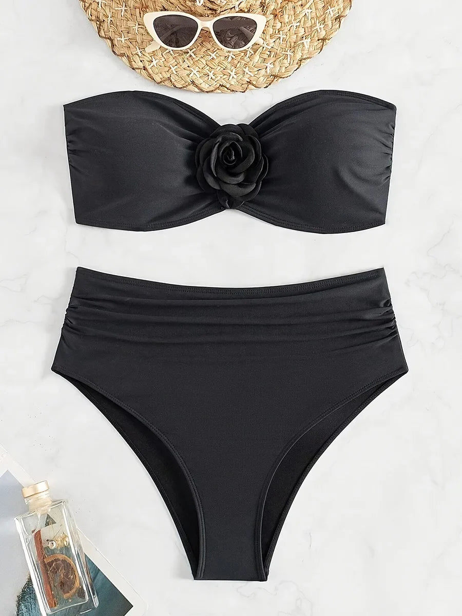 XS - XL 3D Flower Bandeau Bikini