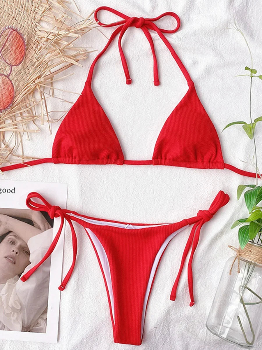 Sexy Halter Ribbed Bikini