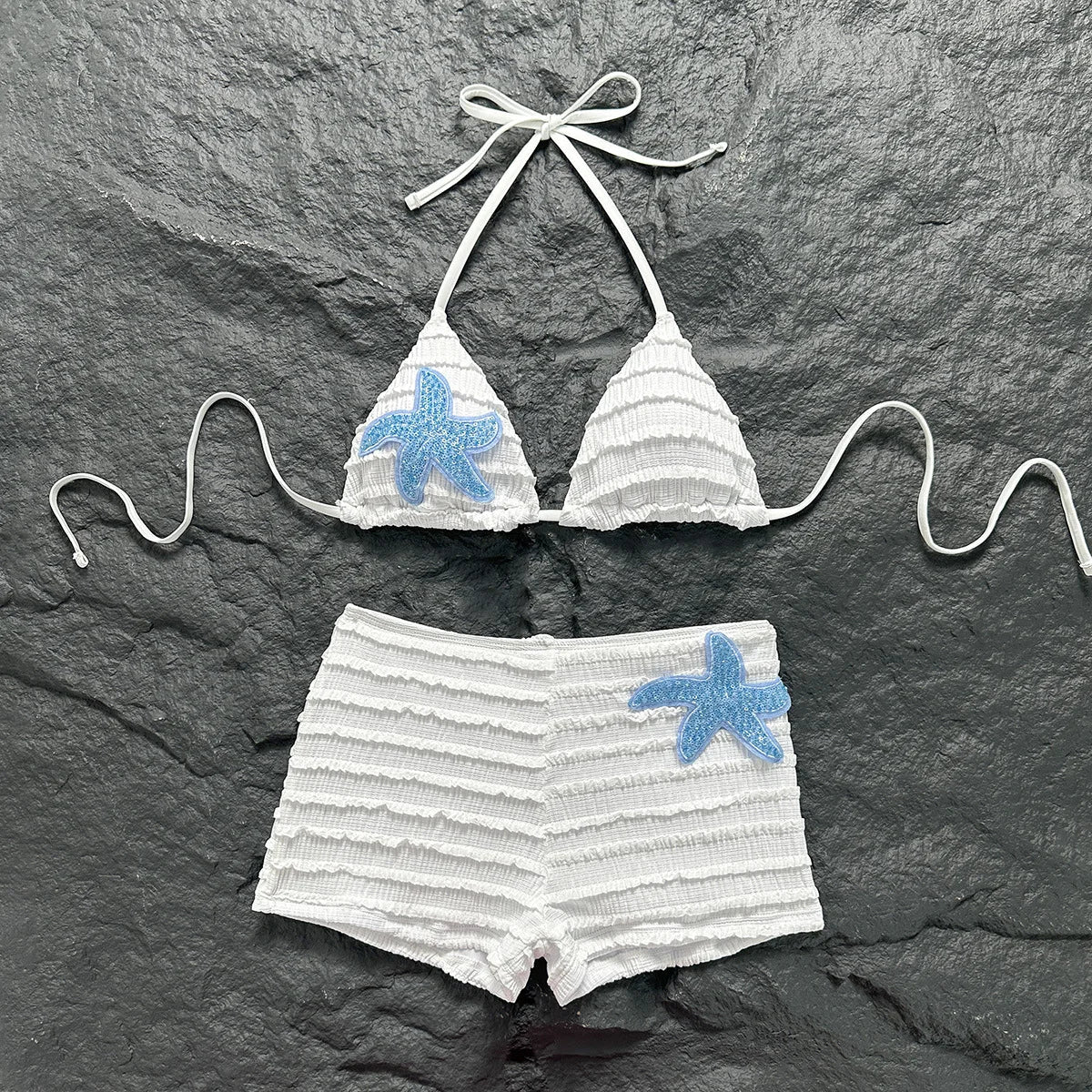 Sexy White Black Starfish Ornament Bikini Set
