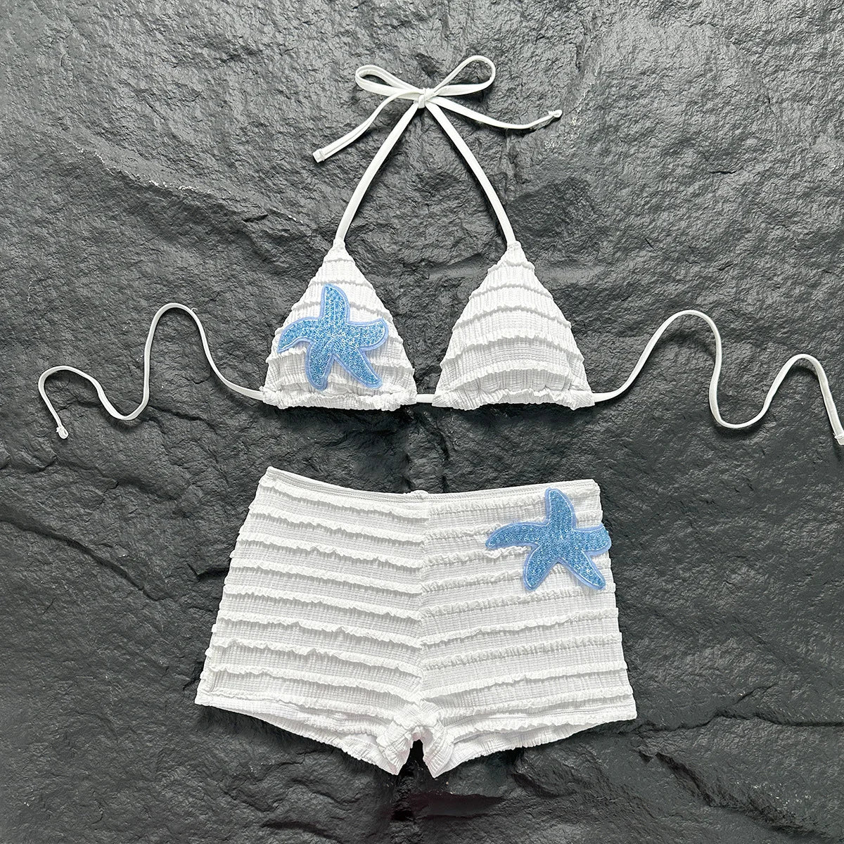 Sexy White Black Starfish Ornament Bikini Set