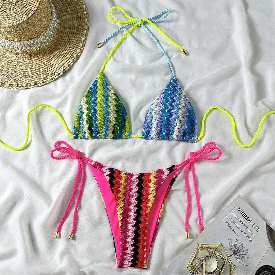 XS - L Mesh Knitted Rope Halter Brazilian Bikini