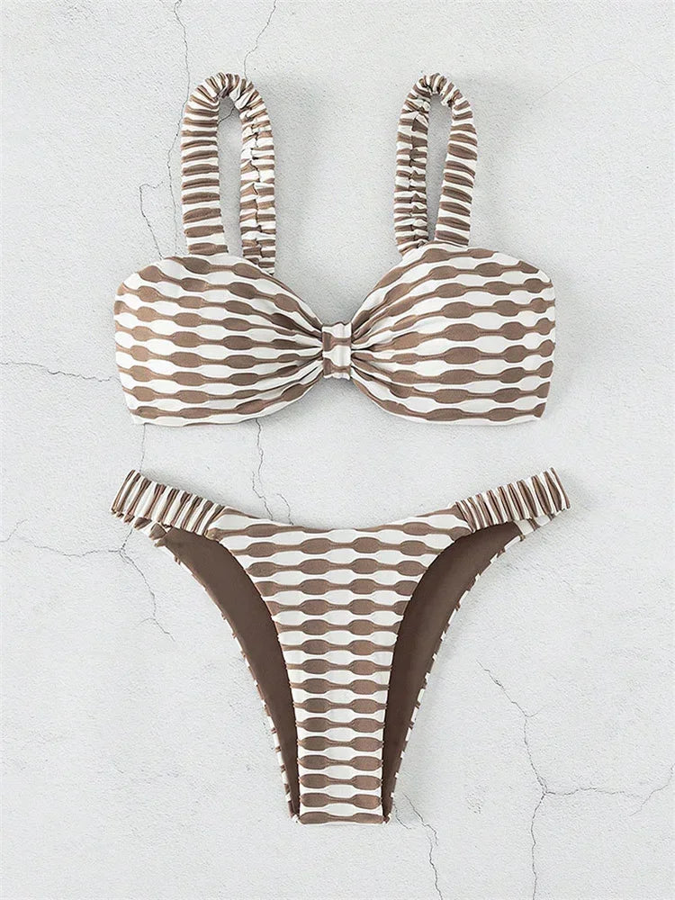 Sexy Khaki Plaid Print Bikini