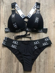 Sexy Letter Print Bra Cup Bikini