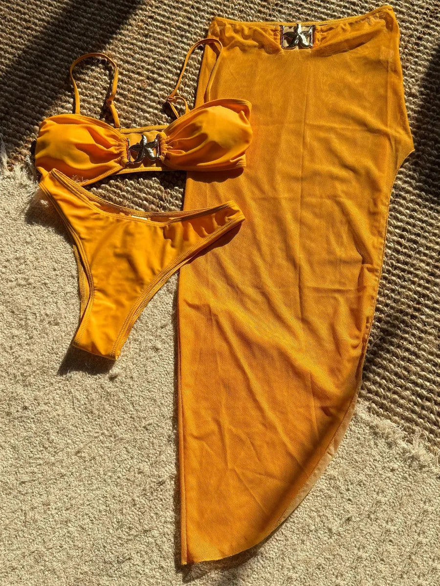 With Mesh Skirt High Cut Brazilian Bikini