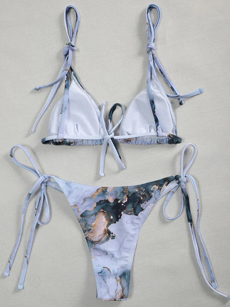 Marble Printed Micro String Bikini