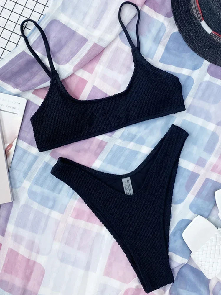 7 Colors Wrinkled Crinkled Triangle Bikini