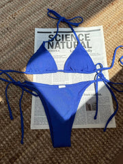 Solid Red Halter Push Up Bra Tie Side Triangle Swimsuit