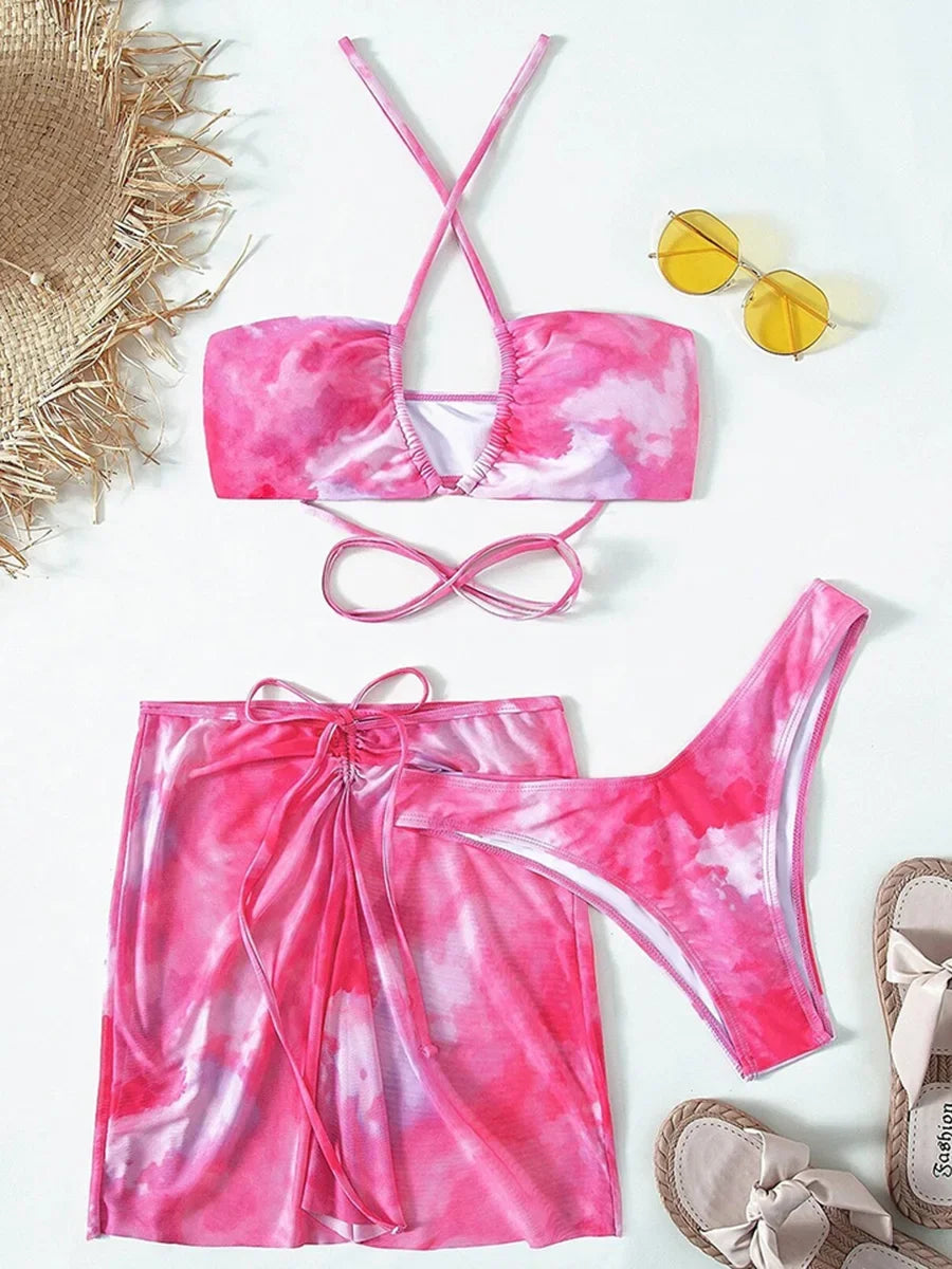 Wrap Around with Mesh Sarong Skirt Bikini