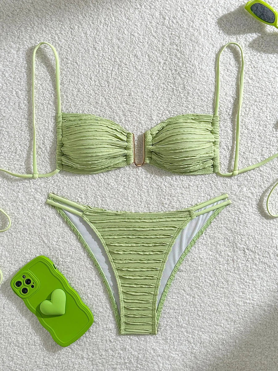 Wrinkled U Ring Bandeau Bikini