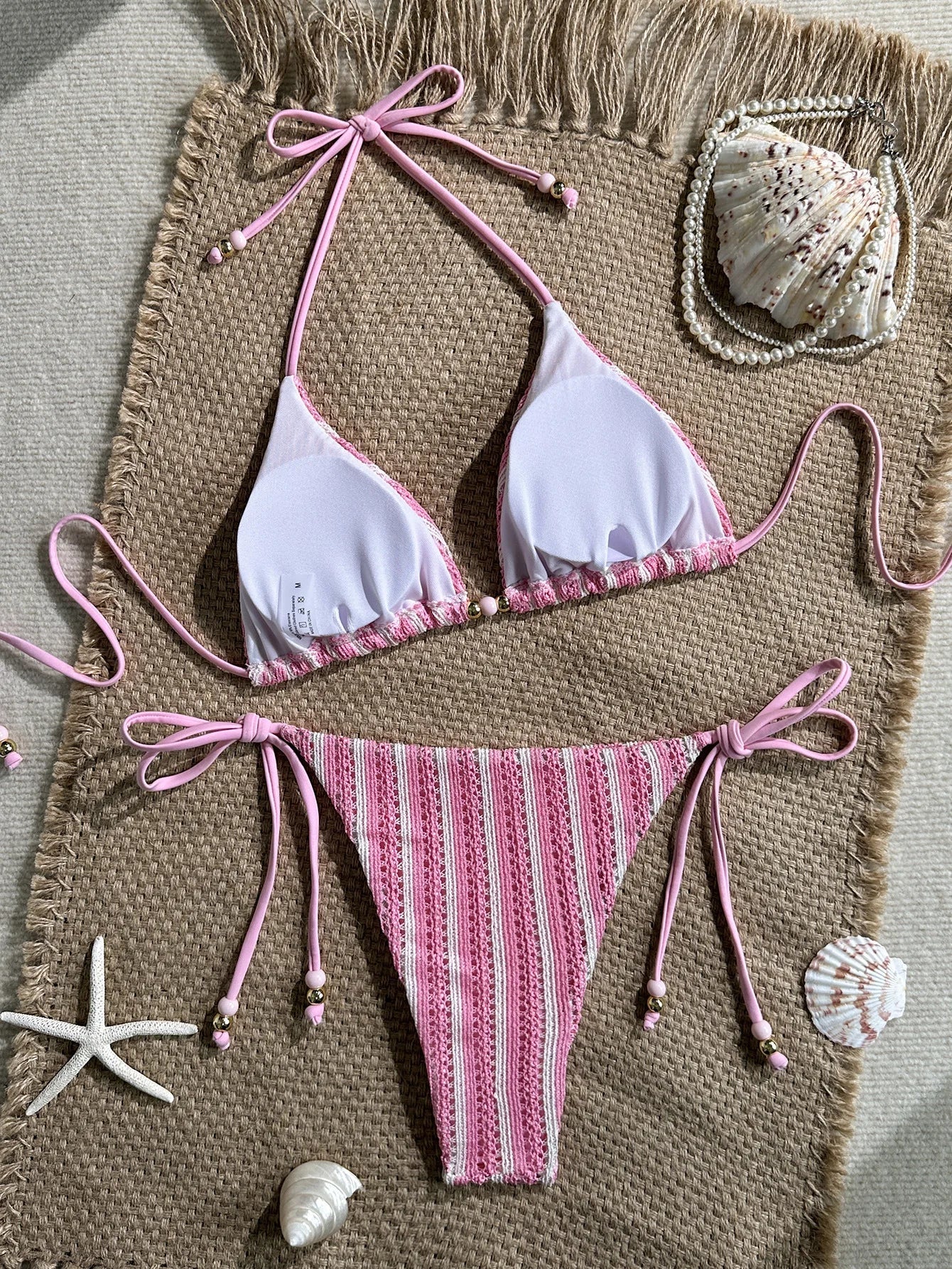 Sexy Pink Striped Micro Bikini Set