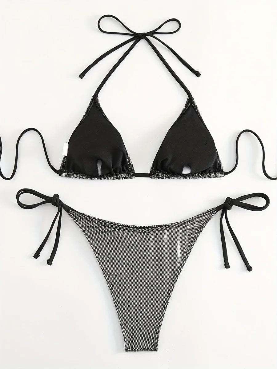Shiny Bronzing Halter Bikini
