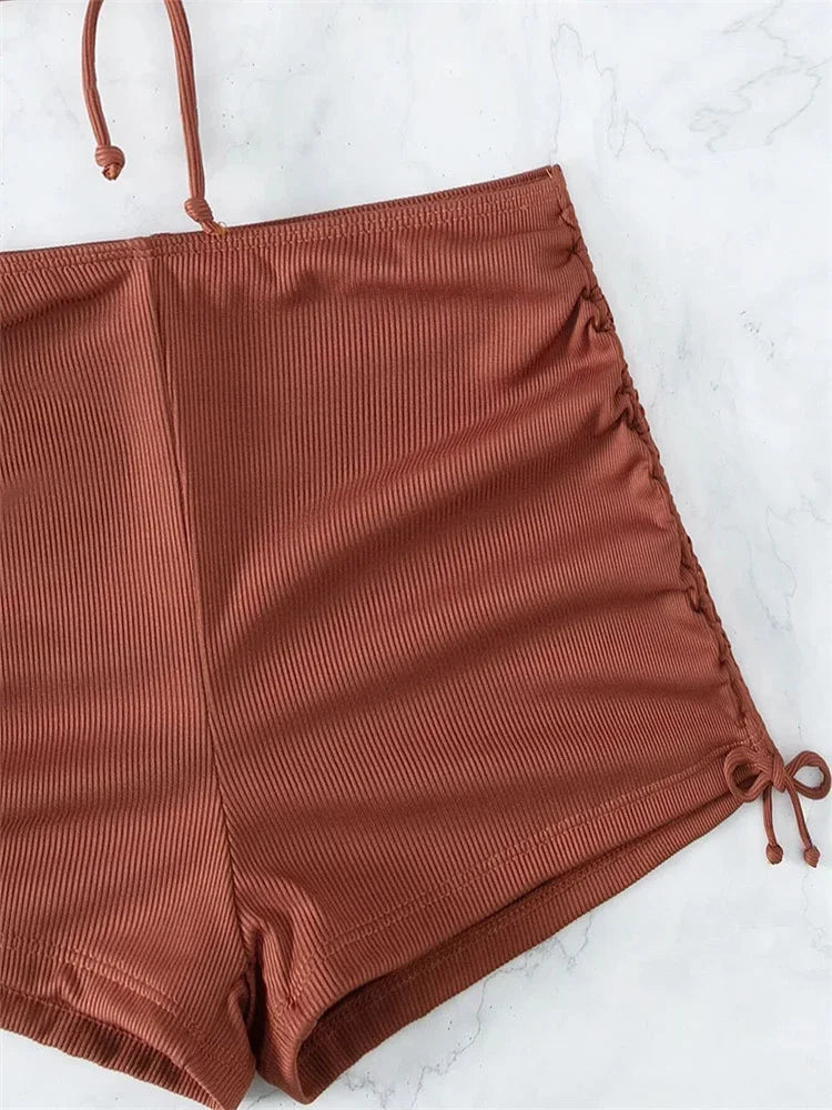 Sexy Ring Linked Pleate Bikini Set