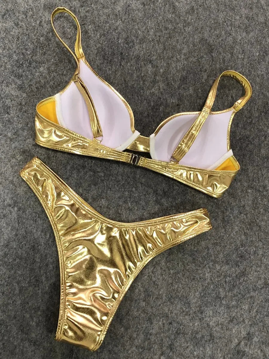 Shiny PU Faux Leather Bikini