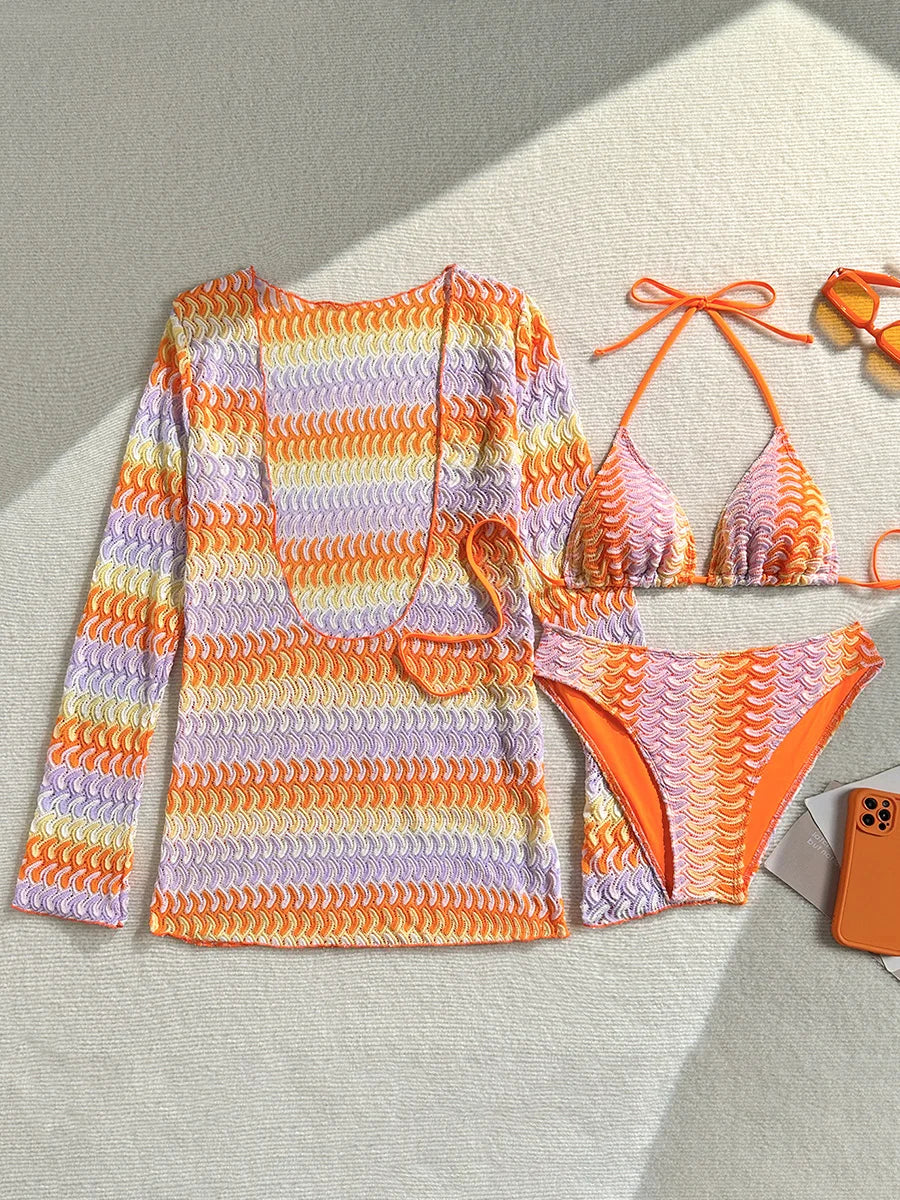 Print With Long Sleeve Cover Up Bikini
