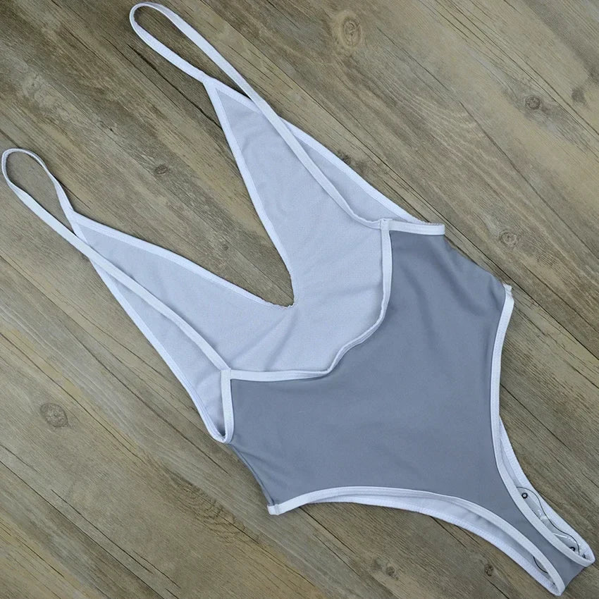Deep V Neck Thong Swimwear Women One Piece Swimsuit
