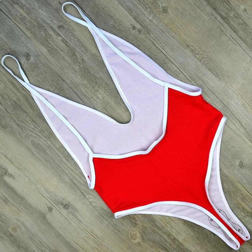 Deep V Neck Thong Swimwear Women One Piece Swimsuit