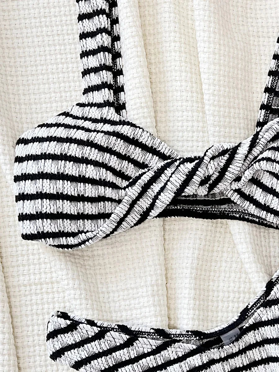 Twisted Striped Wrinkled Brazilian Bikini