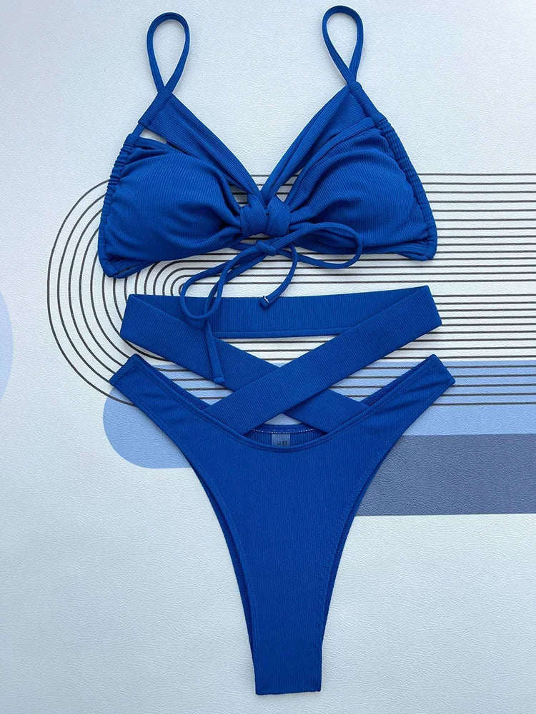 Ribbed Hollow Out Bikini