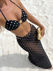 Polka Dots with Mesh Skirt Halter Shell Bikini