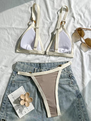 Splicing Ribbed High Cut Ring Mini Micro Bikini