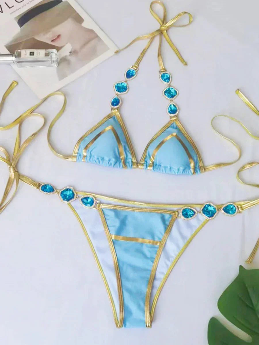 Halter Crystal Rhinestone Diamond Bikini