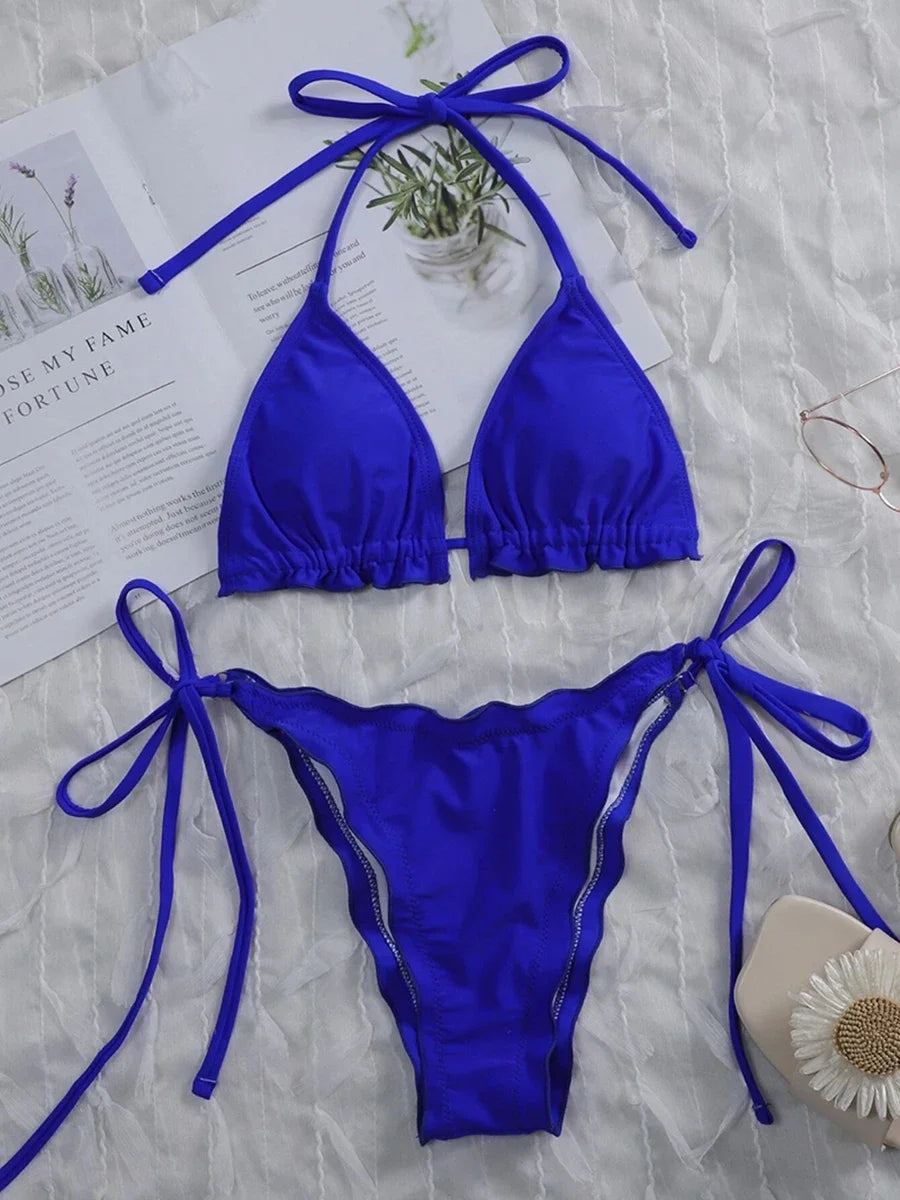 Halter String Ruffled Frilled Bikini