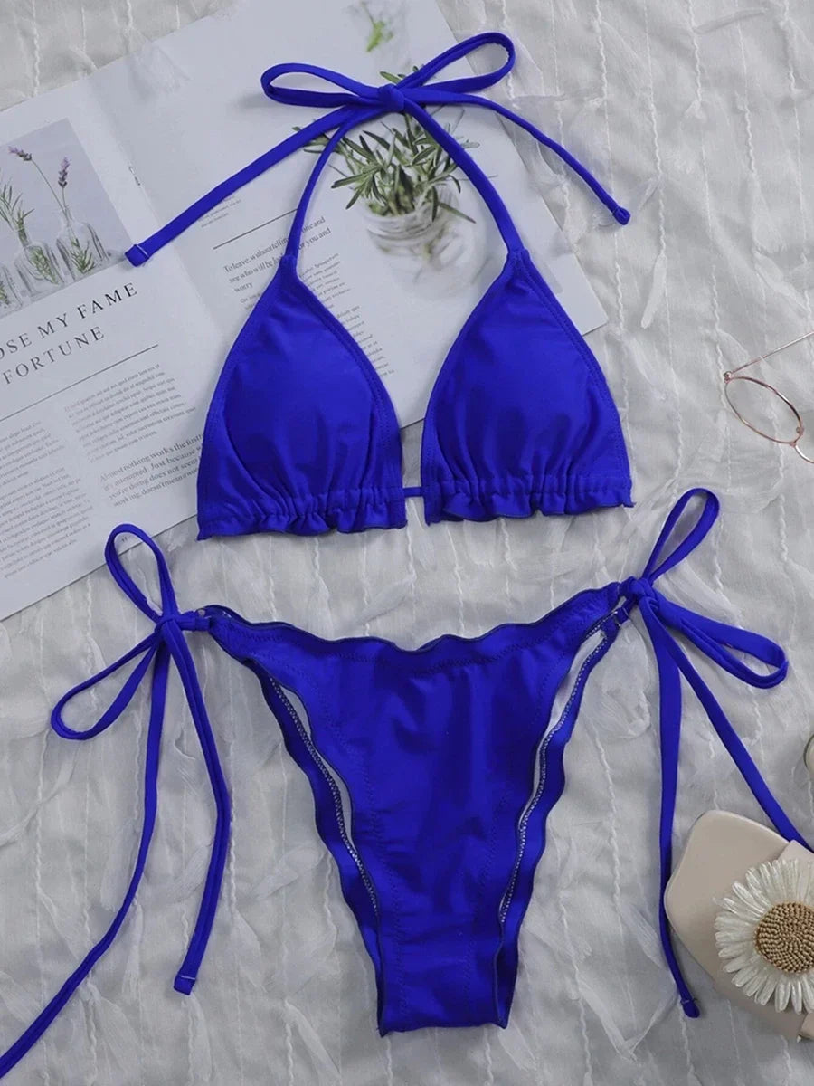 Halter String Ruffled Frilled Bikini