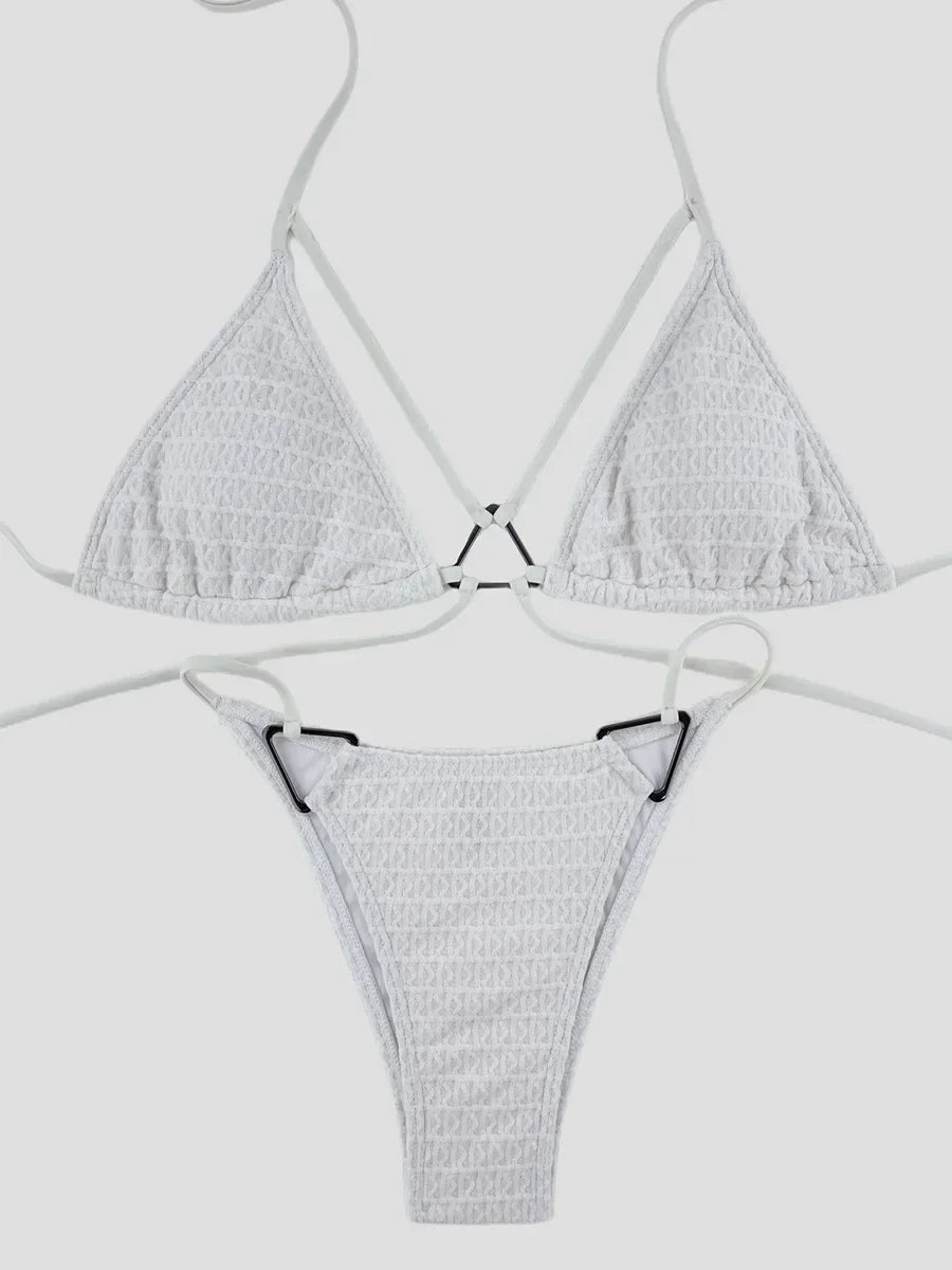 Sexy Wrinkled Halter High Cut Bikini
