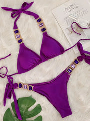 Halter Scrunch Butt Rhintstone Diamond Bikini